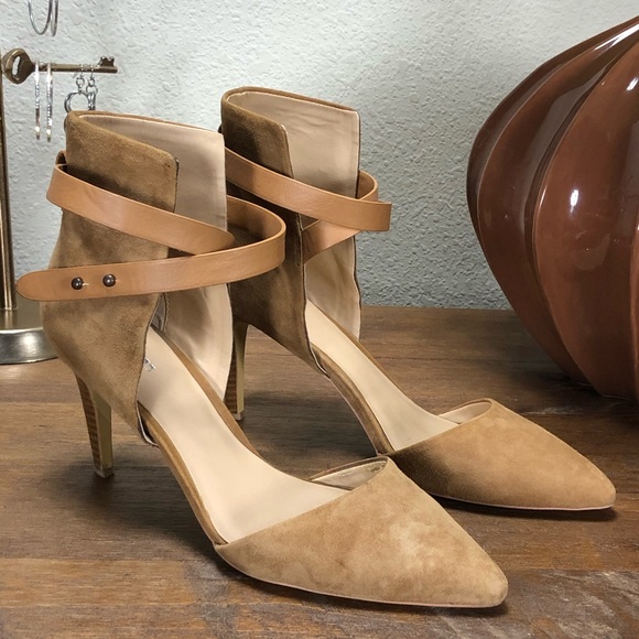 Joe's Jeans Shoes - Joe’s Tan Suede Ankle Strap Stiletto Heels